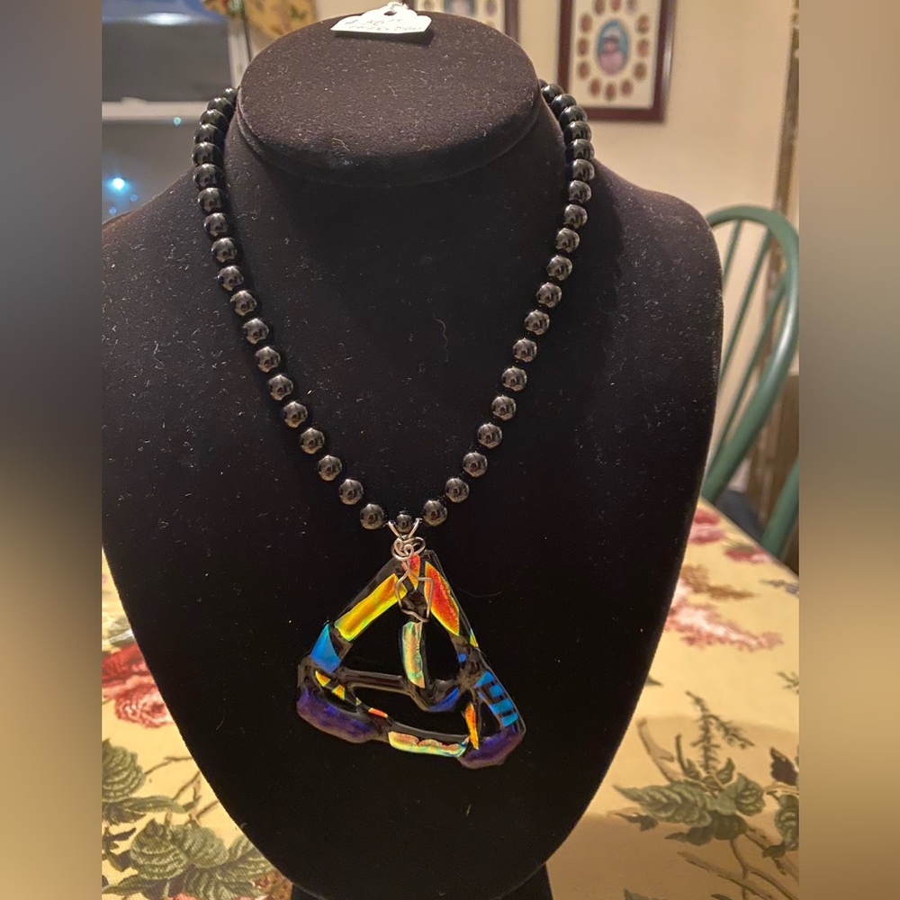 Onyx and Dichroic necklace
